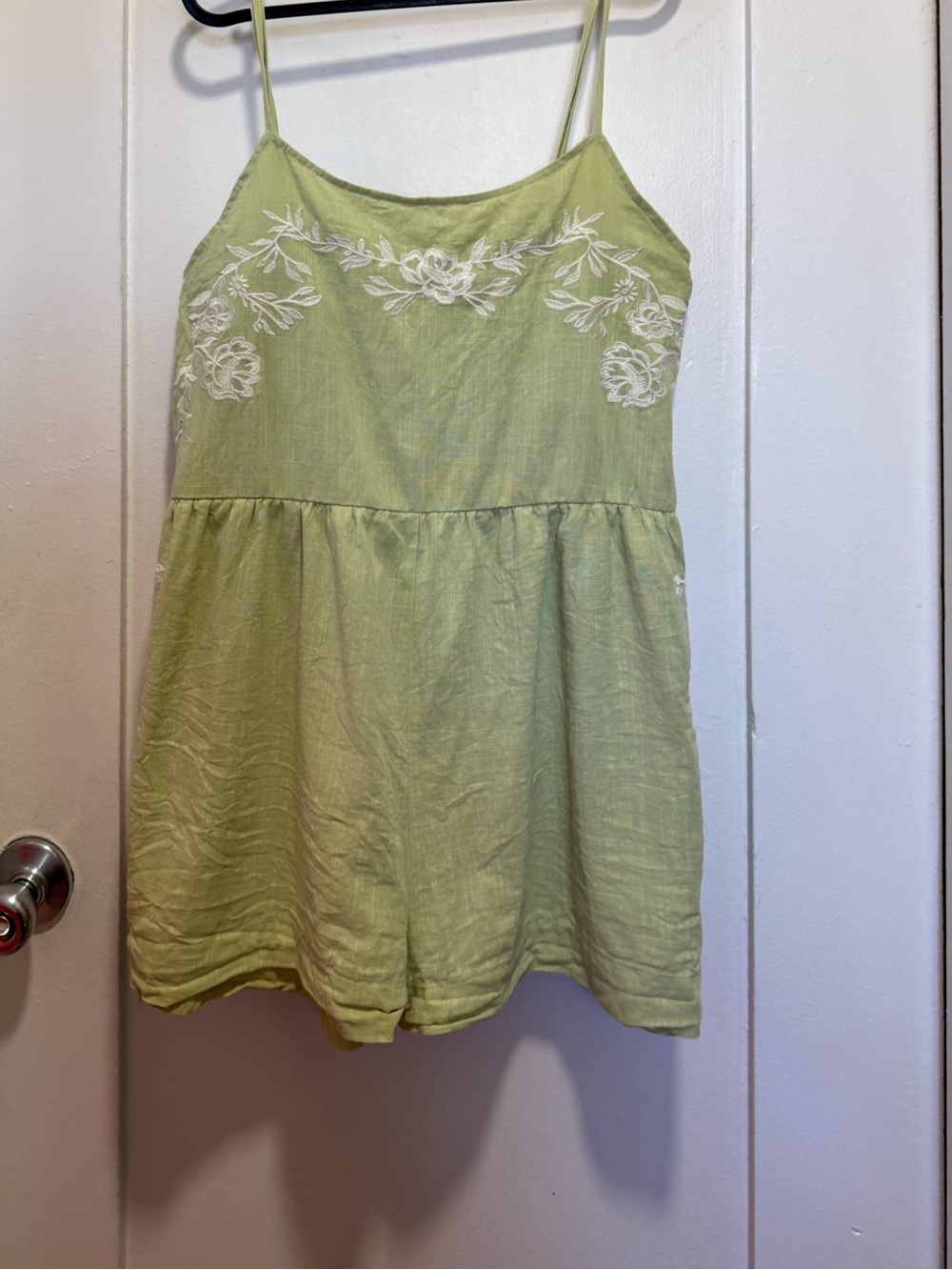Light Green Floral Embroidered Romper